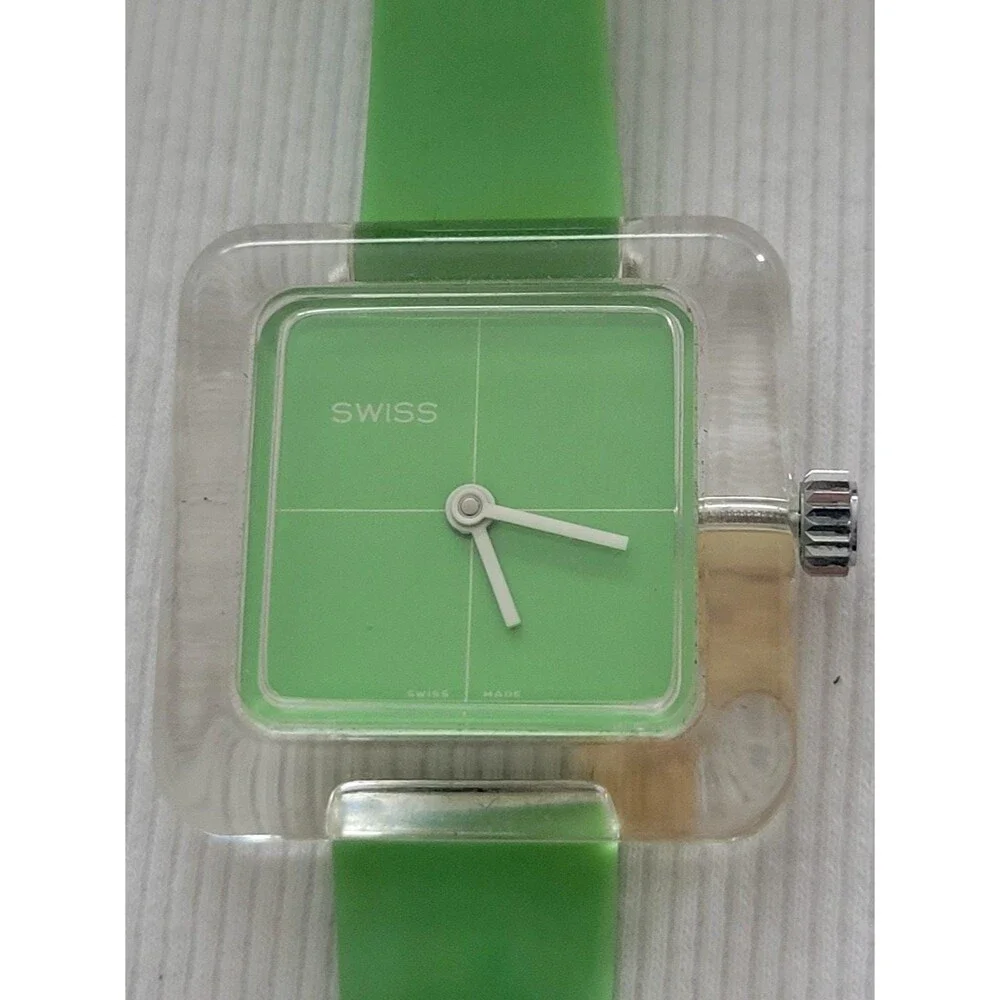 Swiss Original Swiss Branded and Made Vintage clear square watch Green